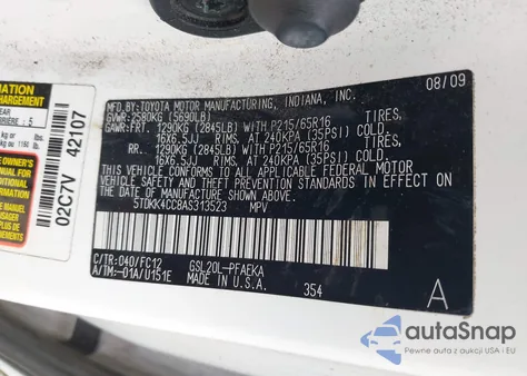 2010 Toyota Sienna Le из США, поврежденный, VIN 5TDKK4CC8AS313523